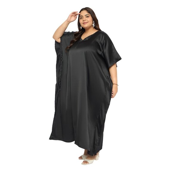 Gypsie Blu Women Satin Solid Plus Size Caftan Dress Kimono Maxi Dress for Nighty - Picture 4 of 9